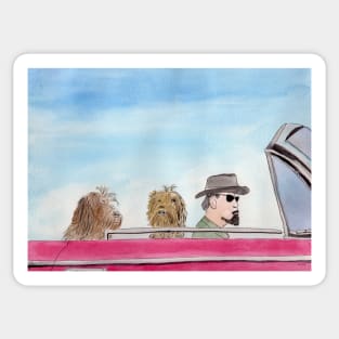 Dogs riding in style whimsical watercolor art Sticker